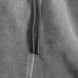 Arthur Raymond men's grey vintage washed gym shorts, close up showing drawstring and stitching