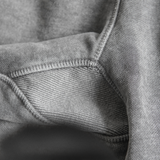 Arthur Raymond men's grey vintage washed gym shorts, close up showing ribbed gusset design and stitching